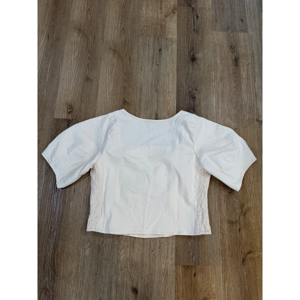 Old Navy Puff Sleeve Top Womens XL Tall Ecru Cream Smocked Square Neck Blouse‎